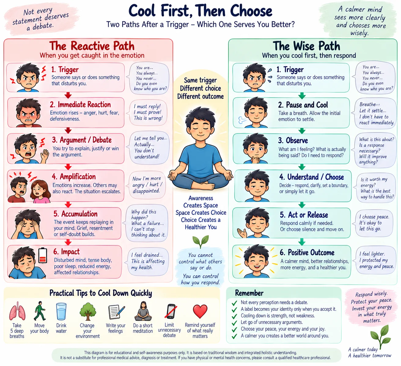 Cool first, then choose, the reactive path versus the wise path after an emotional trigger