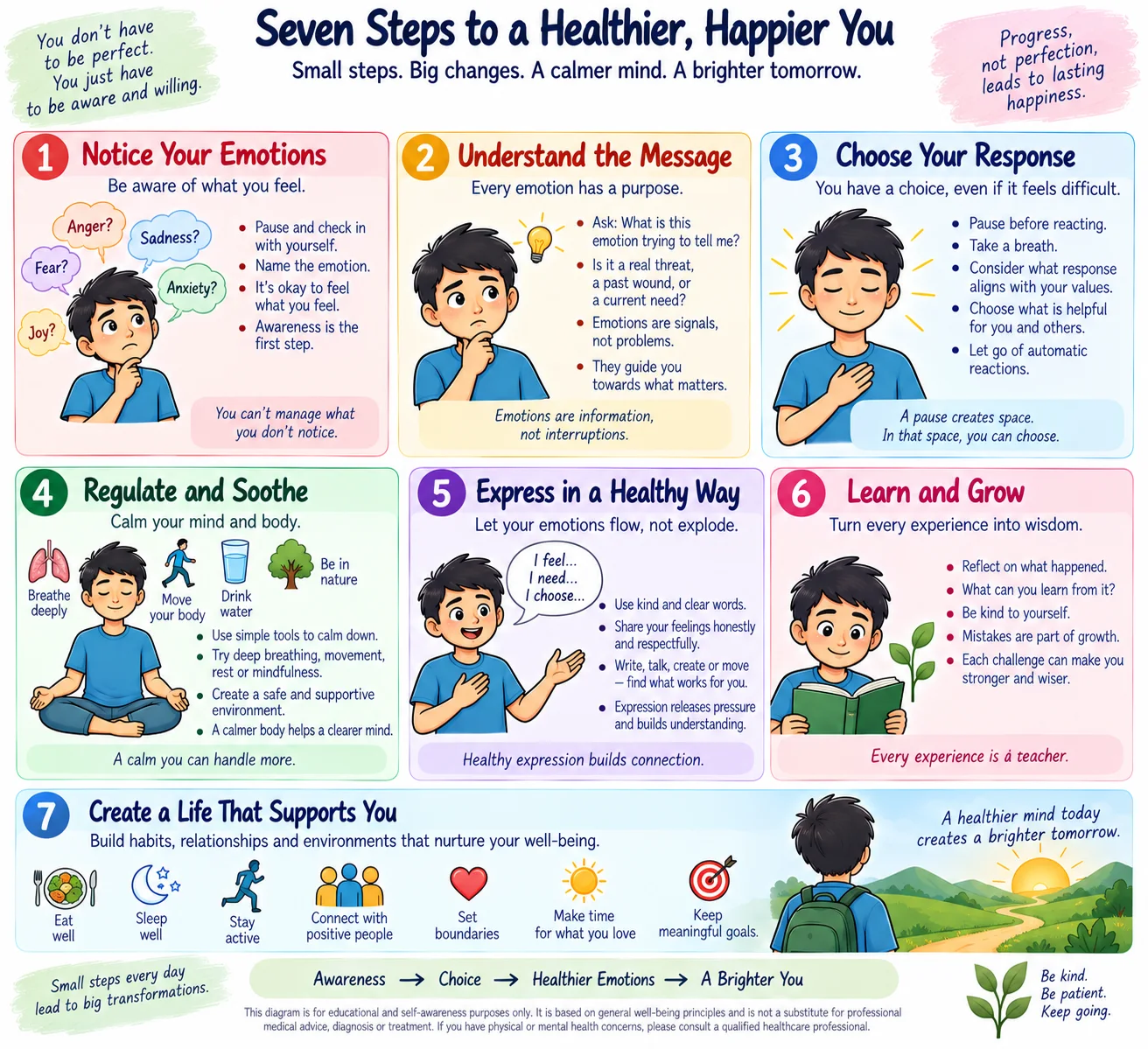 Seven steps to a healthier, happier you, from noticing your emotions to creating a supportive life